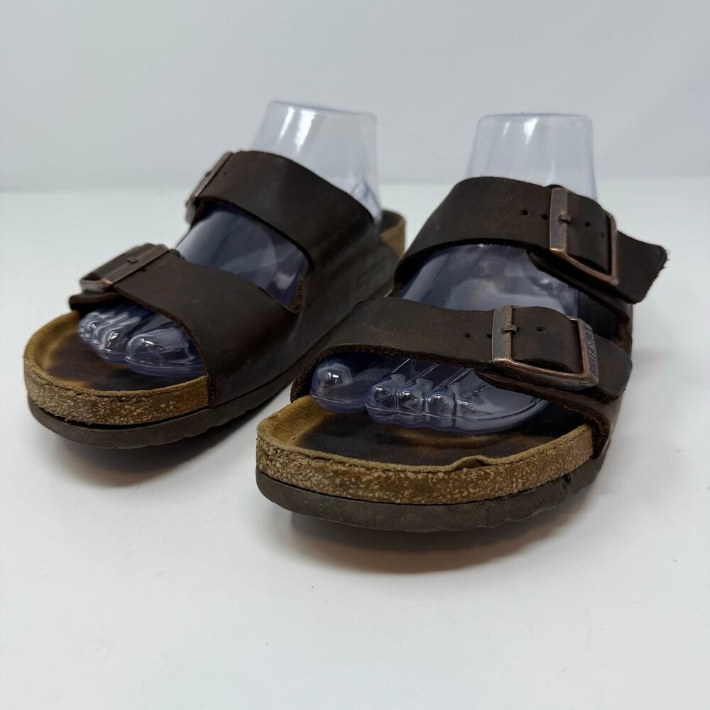 Birkenstock Arizona Sandals 41 (8-8.5 US) Mens Brown Leather Hippie Crunchy - Picture 1 of 12